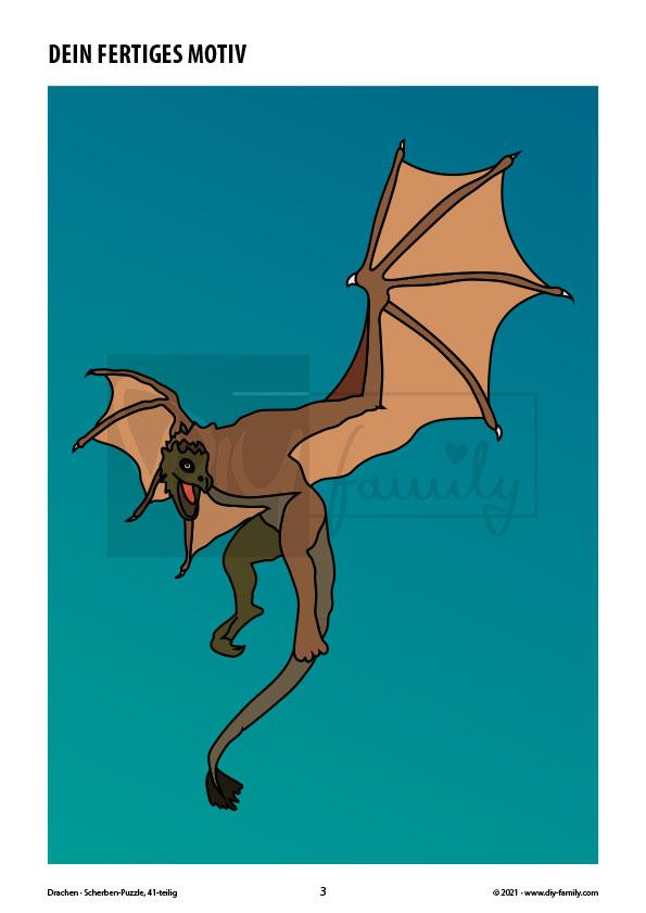 Drachen – Scherben-Puzzle zum Ausdrucken, Ausschneiden und Ausmalen
