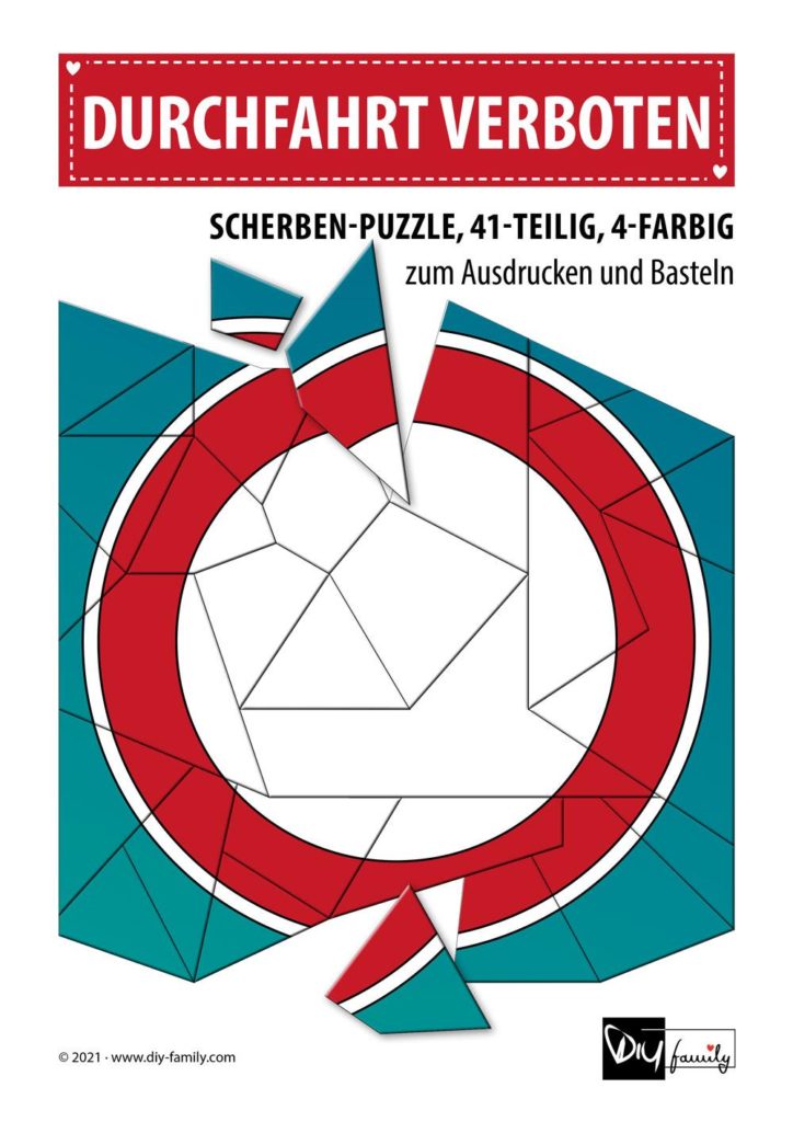 Durchfahrt verboten – Scherben-Puzzle zum Ausdrucken und Ausschneiden