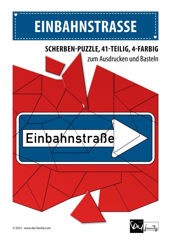 Einbahnstraße – Scherben-Puzzle zum Ausdrucken und Ausschneiden