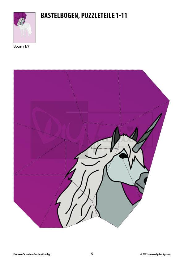 Einhorn – Scherben-Puzzle zum Ausdrucken und Ausschneiden