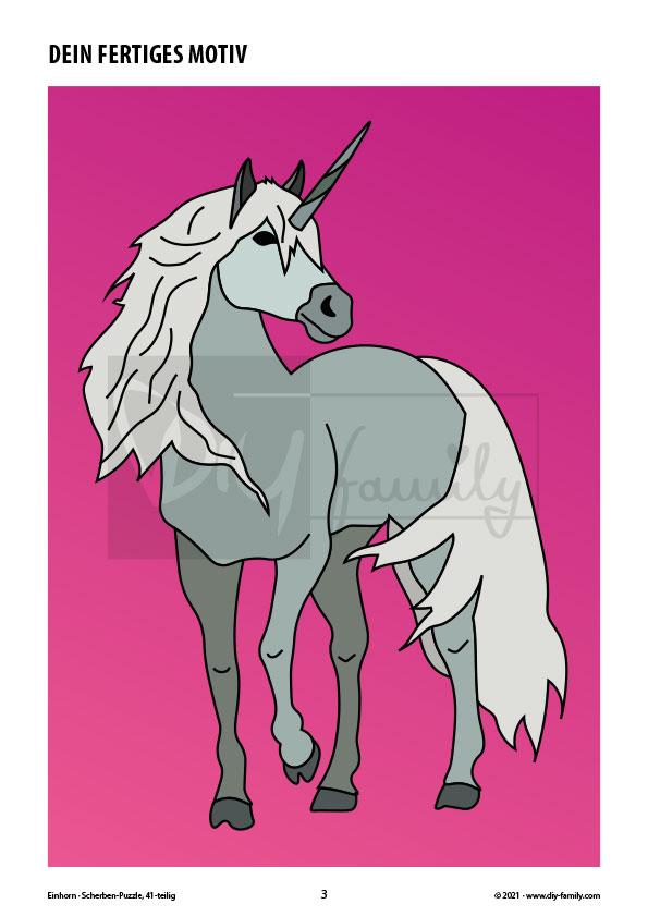 Einhorn – Scherben-Puzzle zum Ausdrucken, Ausschneiden und Ausmalen