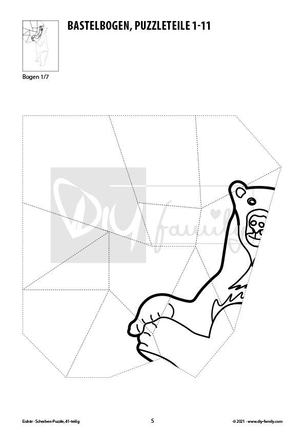 Eisbär – Scherben-Puzzle zum Ausdrucken, Ausschneiden und Ausmalen