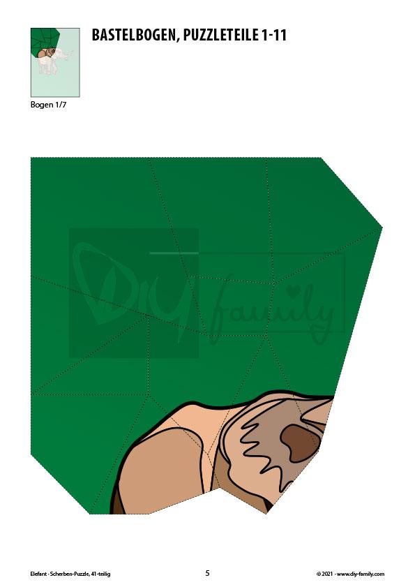 Elefant – Scherben-Puzzle zum Ausdrucken und Ausschneiden