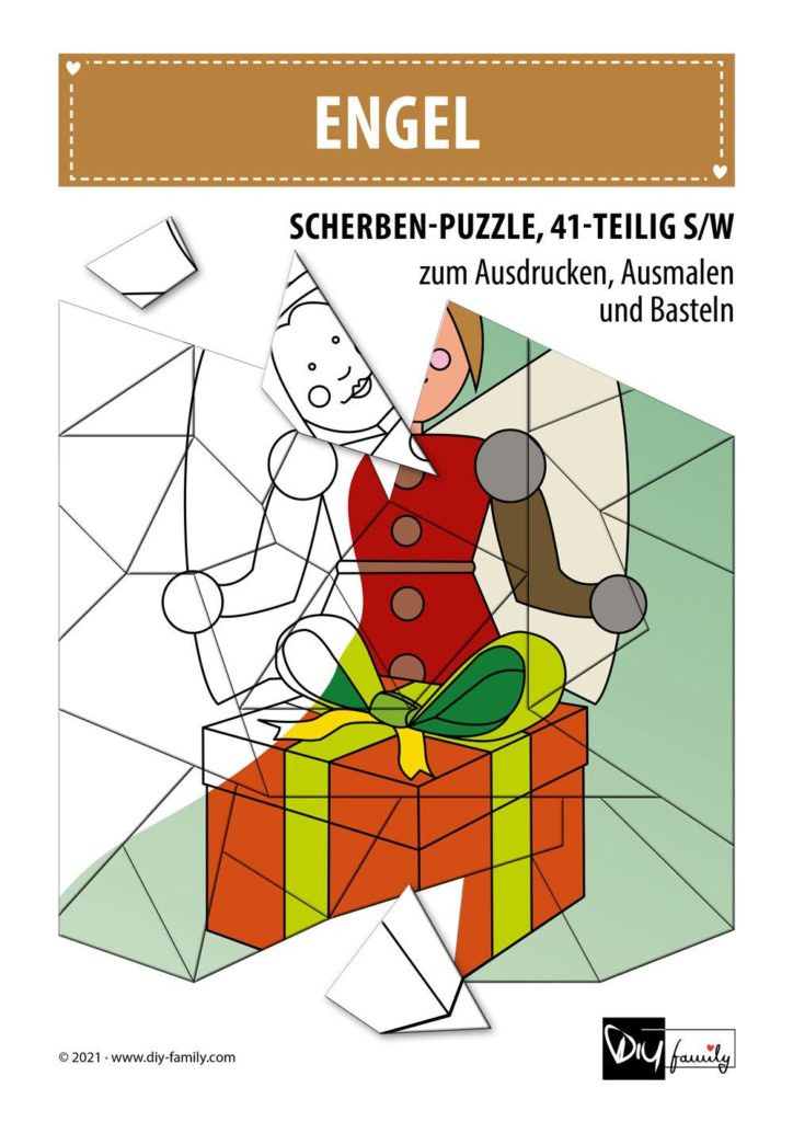 Engel – Scherben-Puzzle zum Ausdrucken, Ausschneiden und Ausmalen