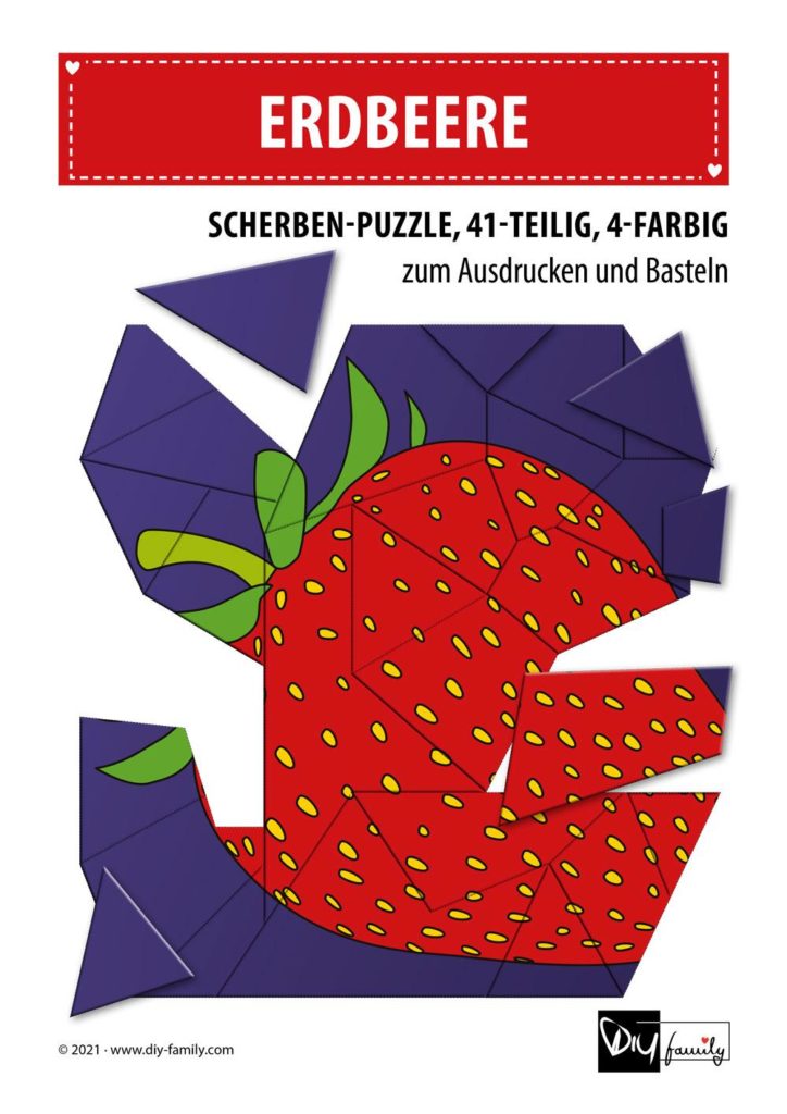 Erdbeere – Scherben-Puzzle zum Ausdrucken und Ausschneiden