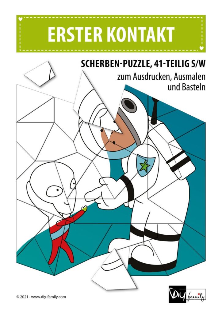 Erster Kontakt – Scherben-Puzzle zum Ausdrucken, Ausschneiden und Ausmalen