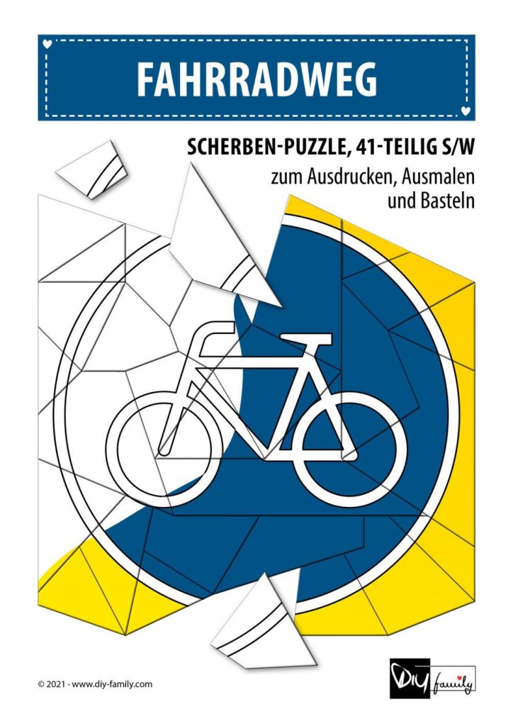 Fahrradweg – Scherben-Puzzle zum Ausdrucken, Ausschneiden und Ausmalen