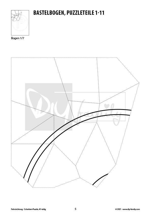 Fahrtrichtung – Scherben-Puzzle zum Ausdrucken, Ausschneiden und Ausmalen