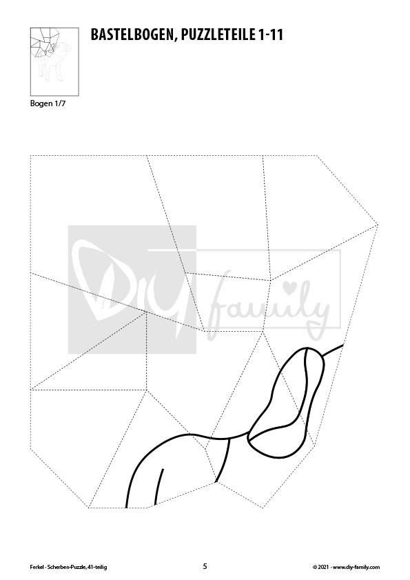 Ferkel – Scherben-Puzzle zum Ausdrucken, Ausschneiden und Ausmalen