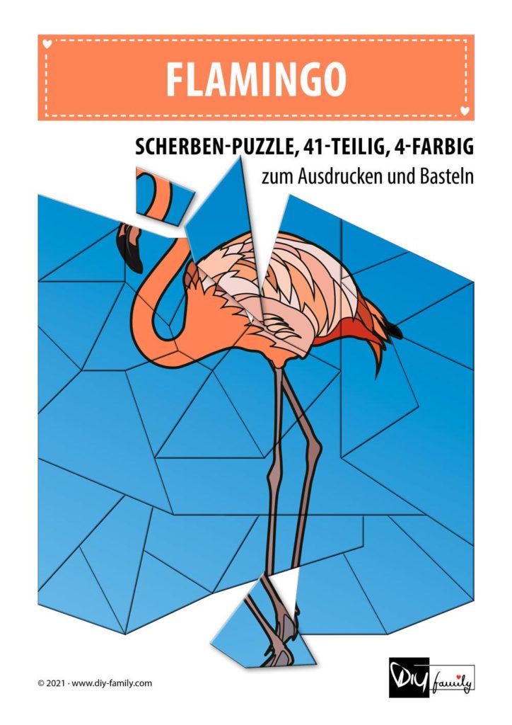 Flamingo – Scherben-Puzzle zum Ausdrucken und Ausschneiden