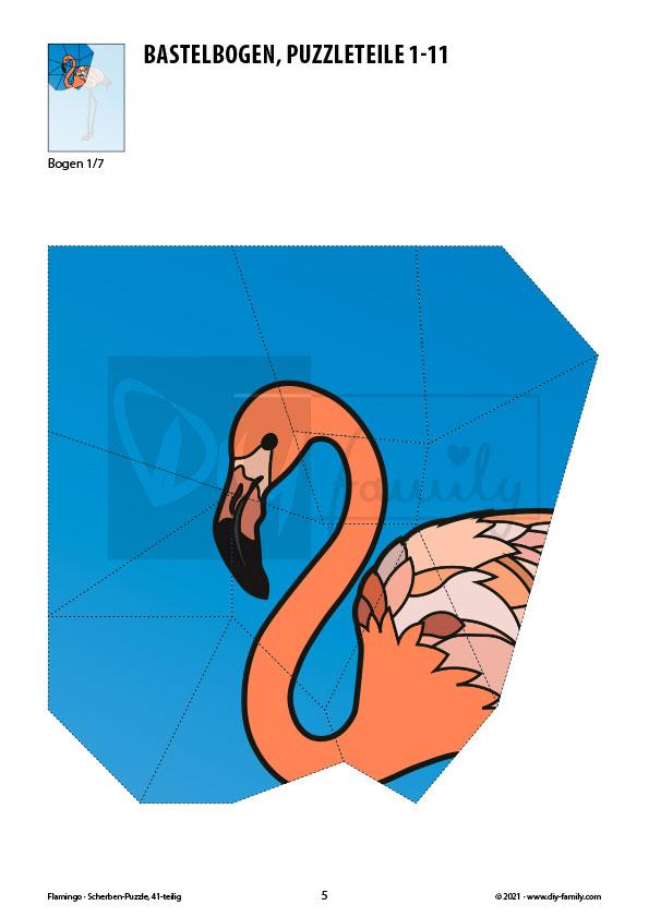 Flamingo – Scherben-Puzzle zum Ausdrucken und Ausschneiden