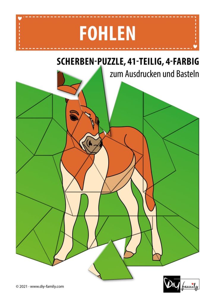Fohlen – Scherben-Puzzle zum Ausdrucken und Ausschneiden