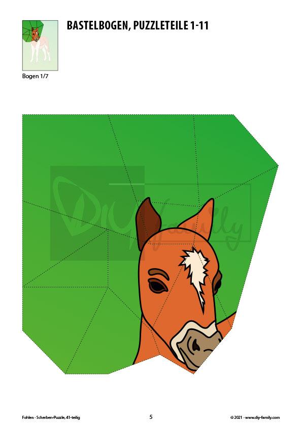 Fohlen – Scherben-Puzzle zum Ausdrucken und Ausschneiden