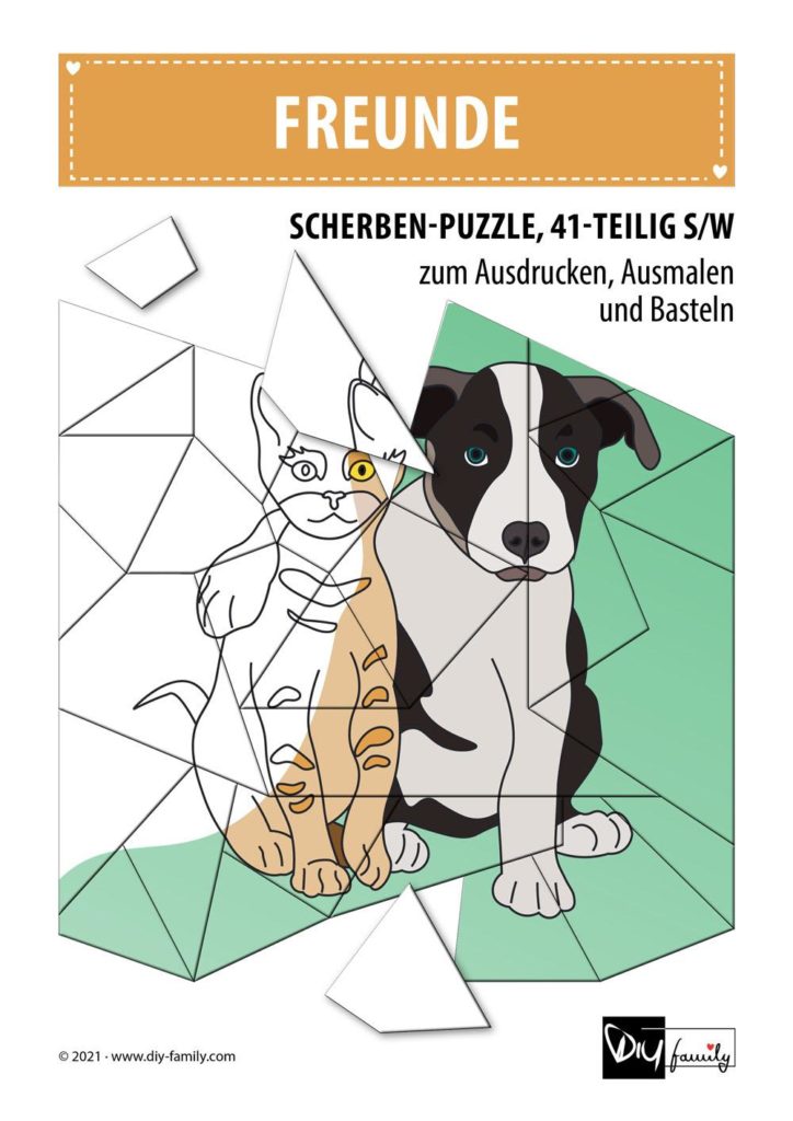 Freunde – Scherben-Puzzle zum Ausdrucken, Ausschneiden und Ausmalen