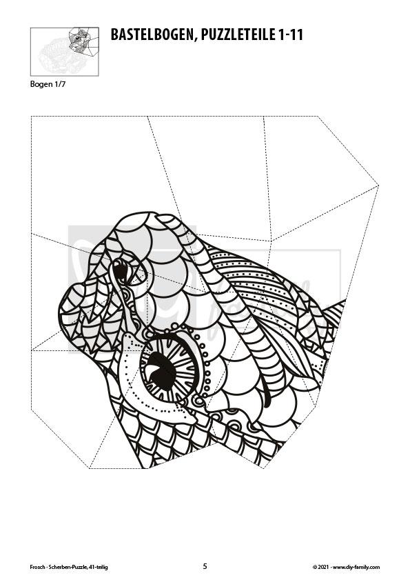 Frosch – Scherben-Puzzle zum Ausdrucken, Ausschneiden und Ausmalen
