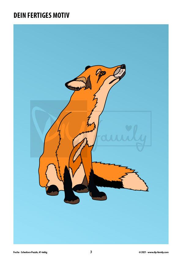 Fuchs – Scherben-Puzzle zum Ausdrucken, Ausschneiden und Ausmalen
