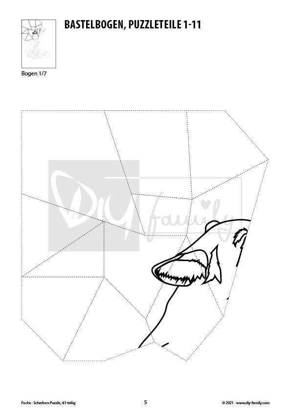 Fuchs – Scherben-Puzzle zum Ausdrucken, Ausschneiden und Ausmalen
