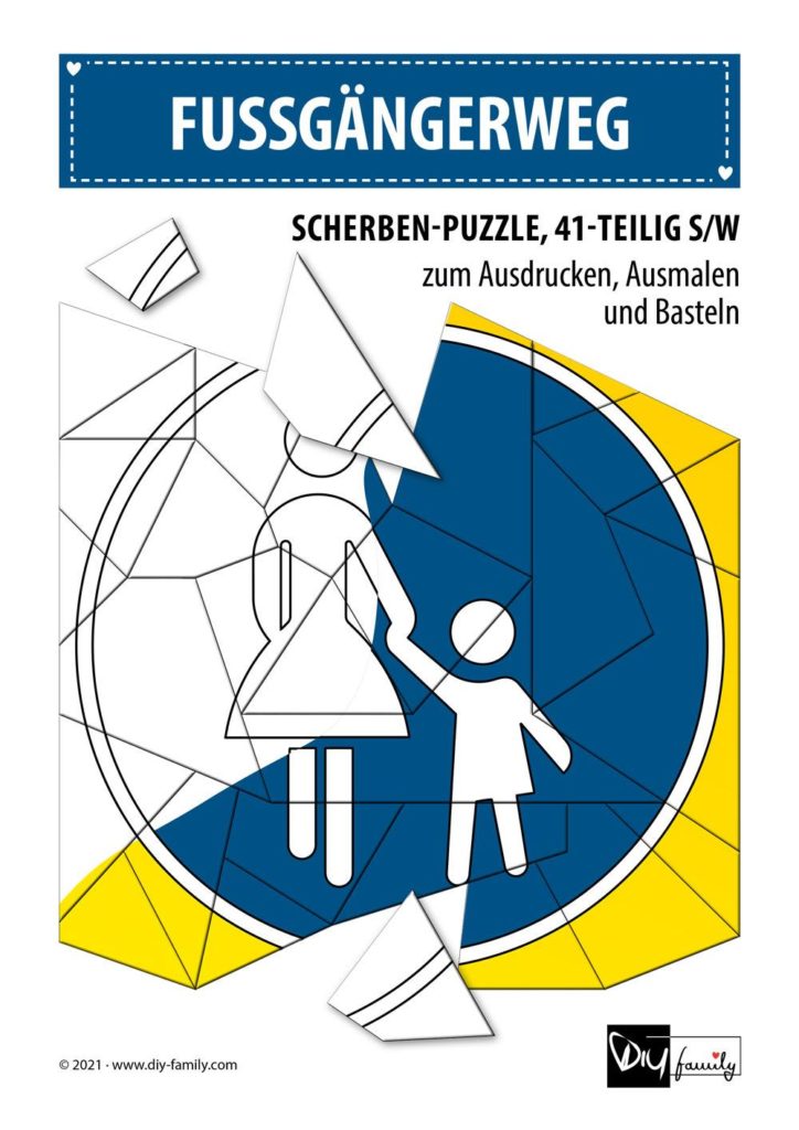 Fußgängerweg – Scherben-Puzzle zum Ausdrucken, Ausschneiden und Ausmalen