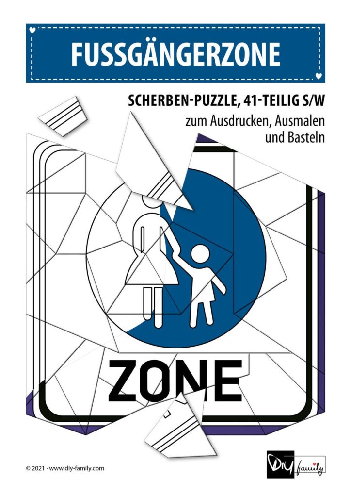 Fußgängerzone – Scherben-Puzzle zum Ausdrucken, Ausschneiden und Ausmalen
