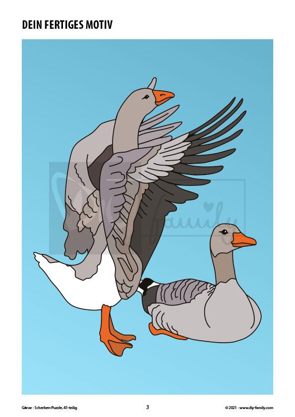 Gänse – Scherben-Puzzle zum Ausdrucken und Ausschneiden