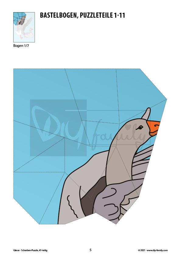 Gänse – Scherben-Puzzle zum Ausdrucken und Ausschneiden