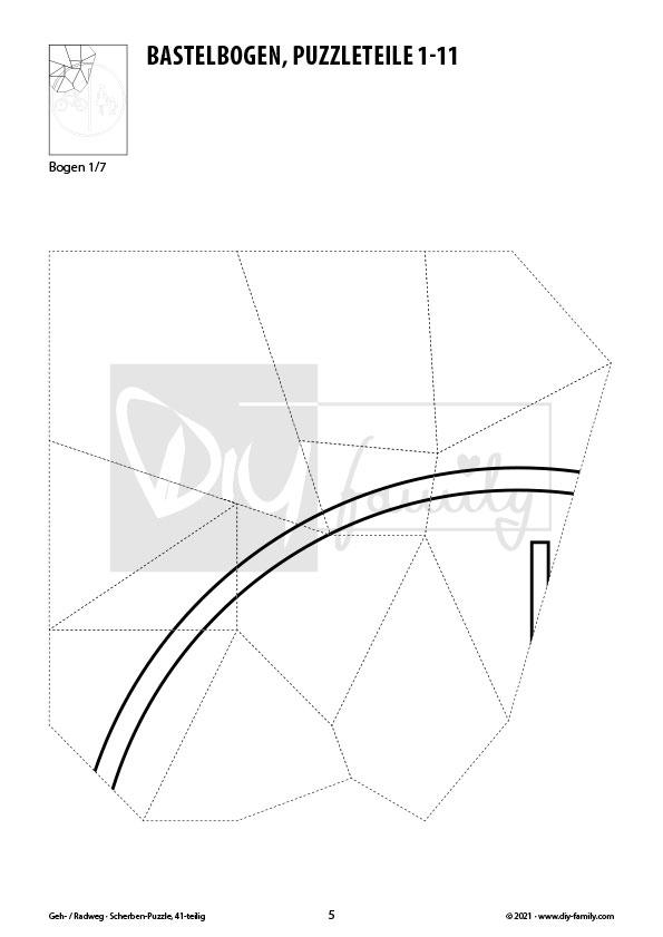 Geh-Radweg – Scherben-Puzzle zum Ausdrucken, Ausschneiden und Ausmalen