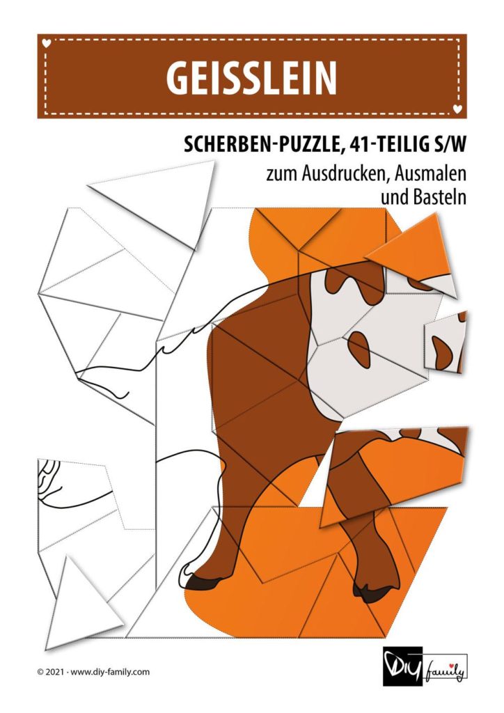 Geisslein – Scherben-Puzzle zum Ausdrucken, Ausschneiden und Ausmalen