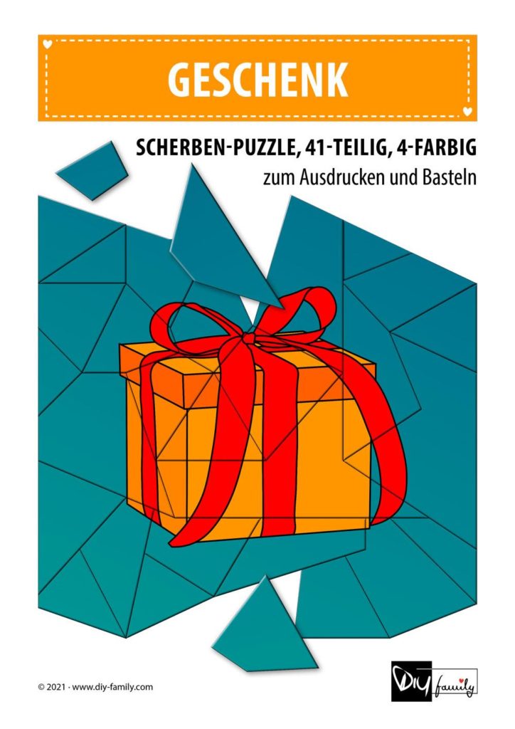Geschenk – Scherben-Puzzle zum Ausdrucken und Ausschneiden