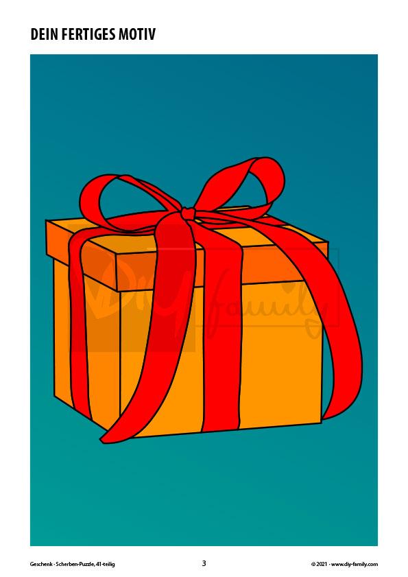 Geschenk – Scherben-Puzzle zum Ausdrucken, Ausschneiden und Ausmalen