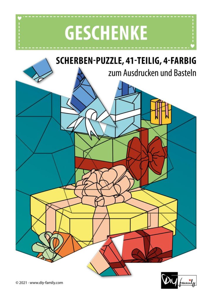Geschenke – Scherben-Puzzle zum Ausdrucken und Ausschneiden