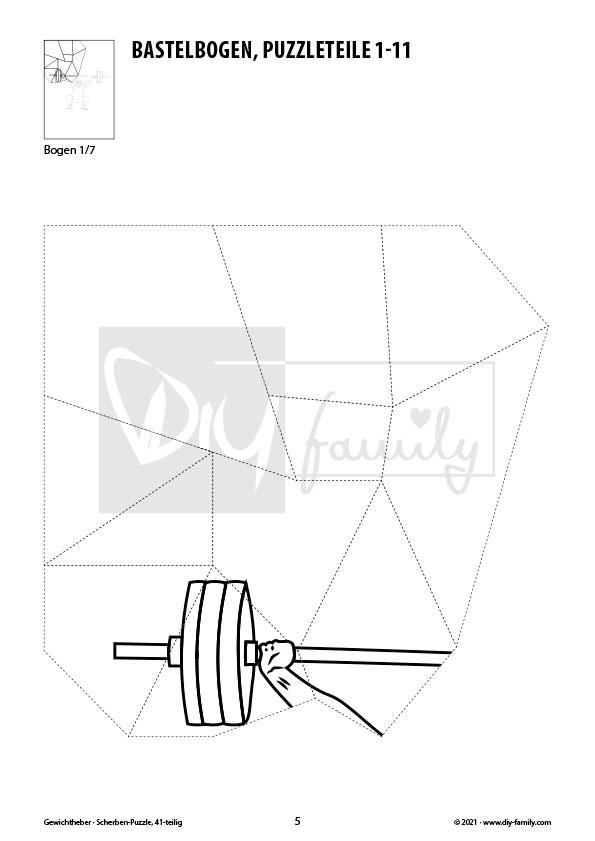 Gewichtheber – Scherben-Puzzle zum Ausdrucken, Ausschneiden und Ausmalen