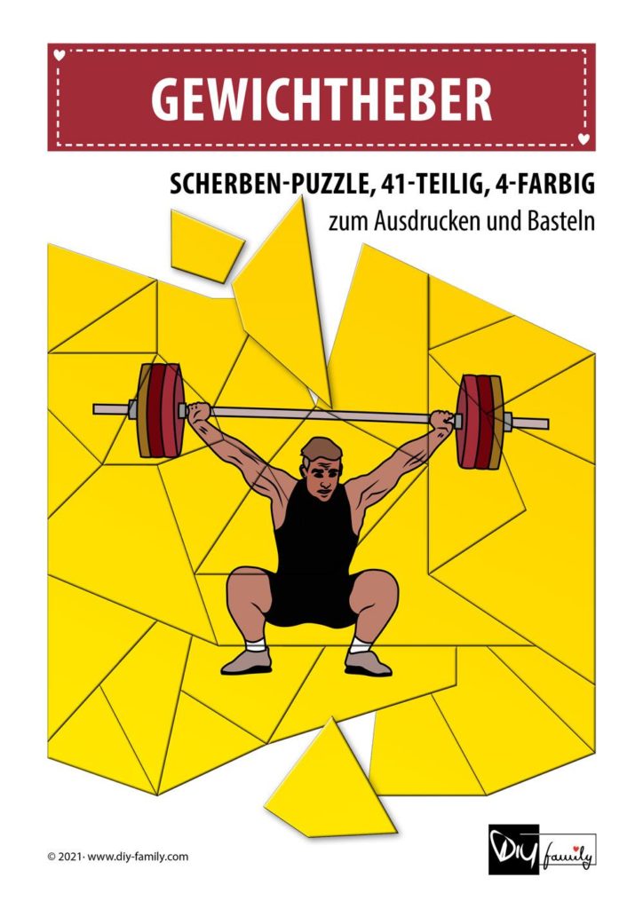 Gewichtheber – Scherben-Puzzle zum Ausdrucken und Ausschneiden