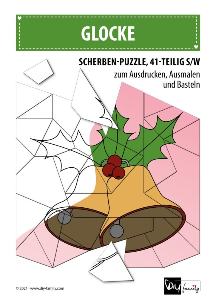 Glocke – Scherben-Puzzle zum Ausdrucken, Ausschneiden und Ausmalen