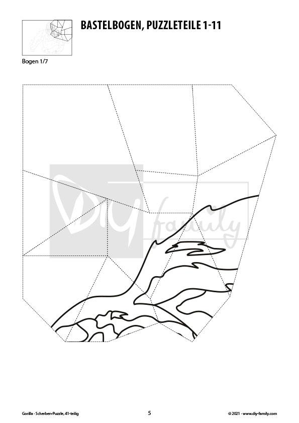 Gorilla – Scherben-Puzzle zum Ausdrucken, Ausschneiden und Ausmalen