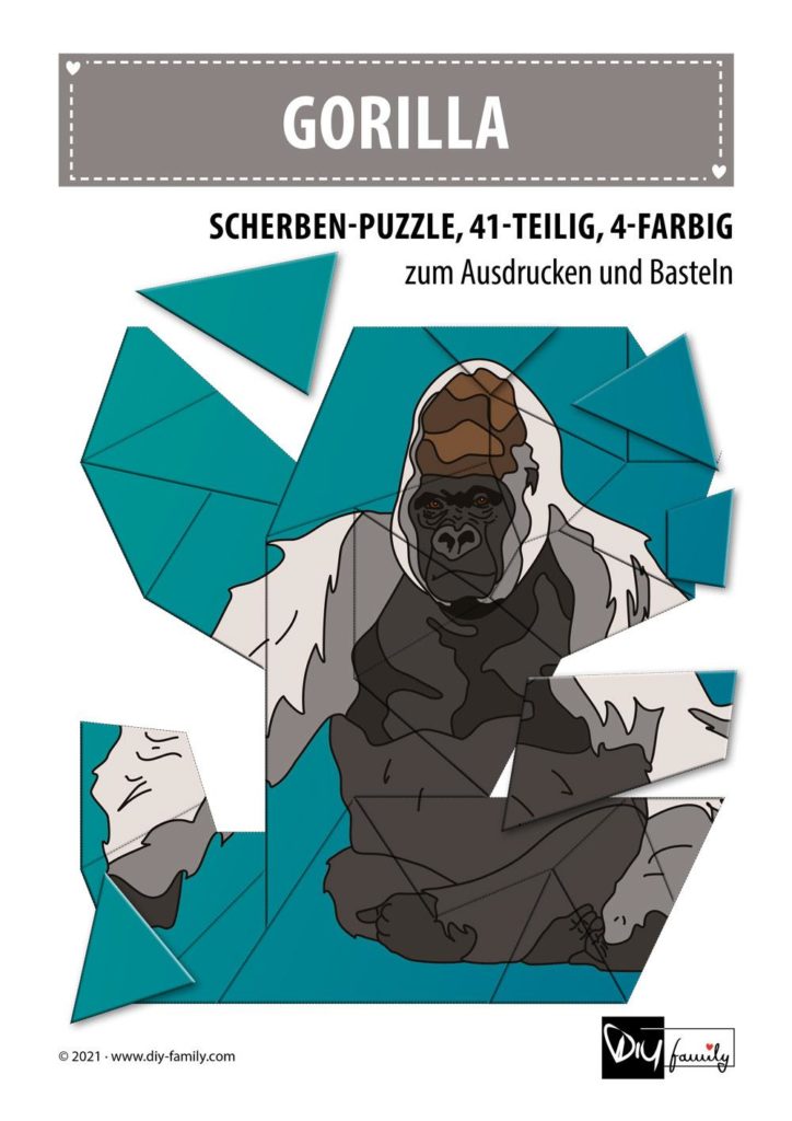 Gorilla – Scherben-Puzzle zum Ausdrucken und Ausschneiden