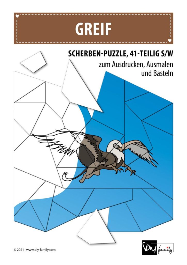 Greif – Scherben-Puzzle zum Ausdrucken, Ausschneiden und Ausmalen