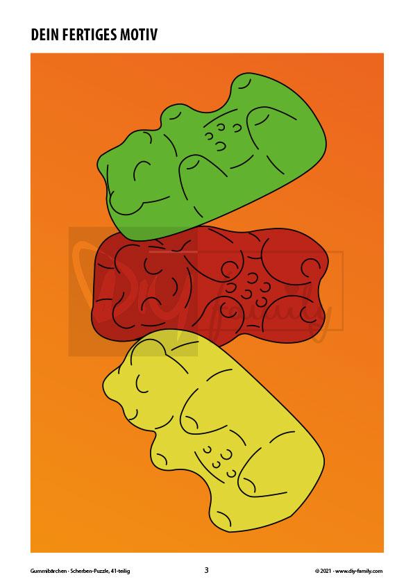 Gummibärchen – Scherben-Puzzle zum Ausdrucken, Ausschneiden