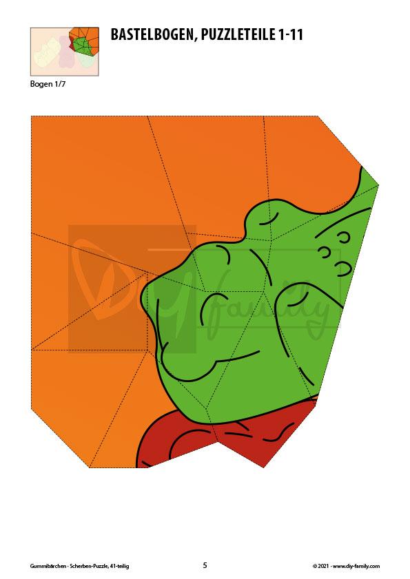 Gummibärchen – Scherben-Puzzle zum Ausdrucken, Ausschneiden