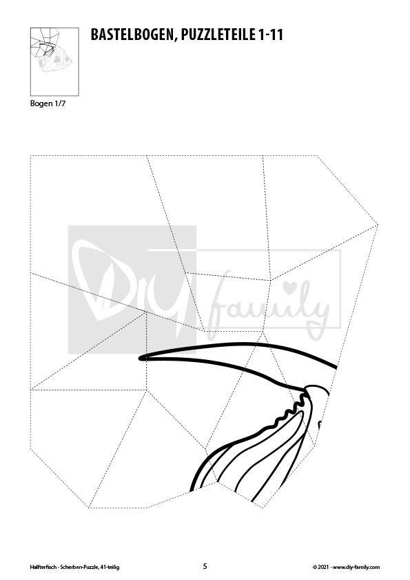 Halfterfisch – Scherben-Puzzle zum Ausdrucken, Ausschneiden und Ausmalen