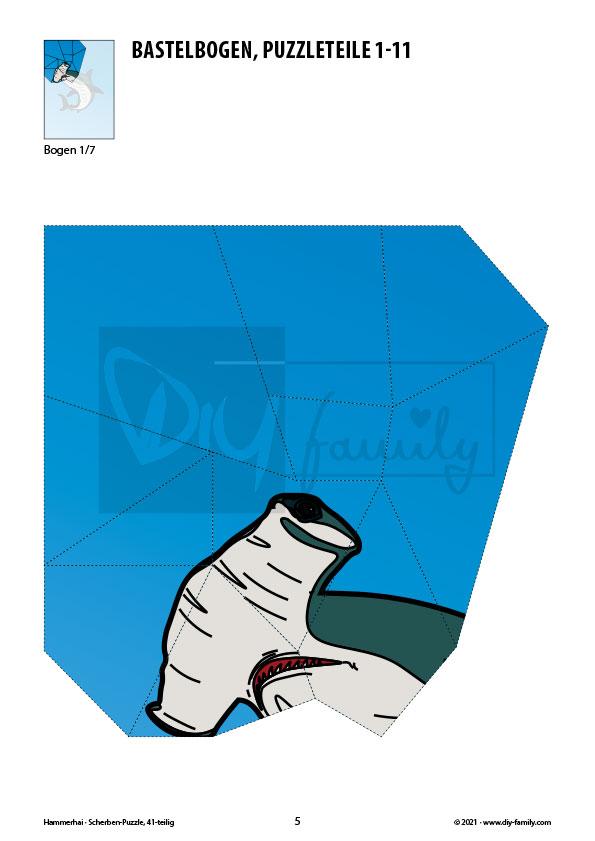 Hammerhai – Scherben-Puzzle zum Ausdrucken und Ausschneiden