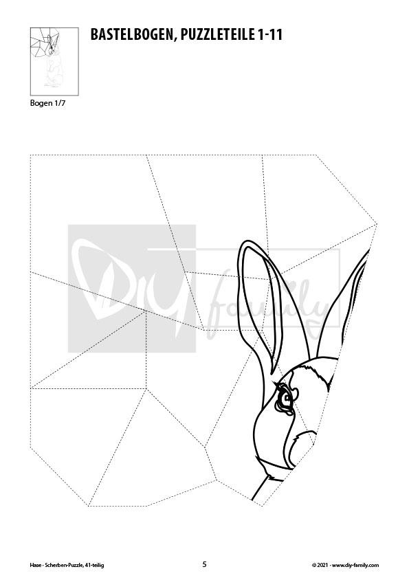 Hase – Scherben-Puzzle zum Ausdrucken, Ausschneiden und Ausmalen