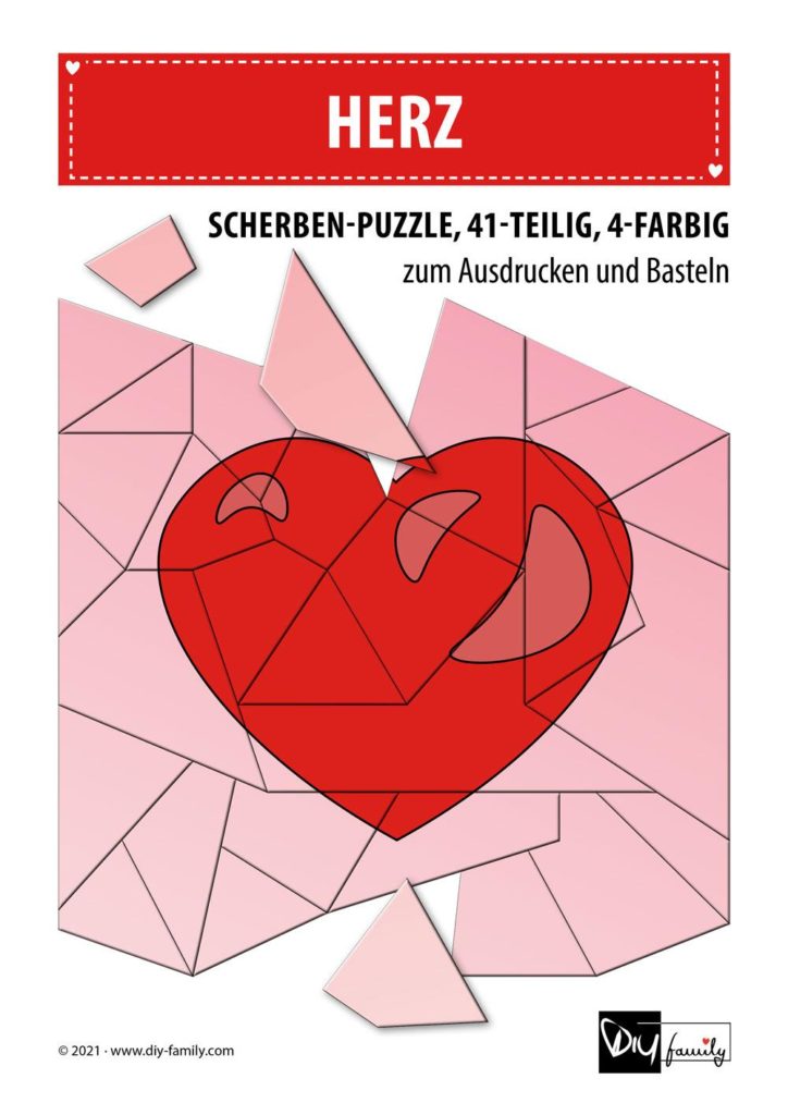 Herz – Scherben-Puzzle zum Ausdrucken und Ausschneiden