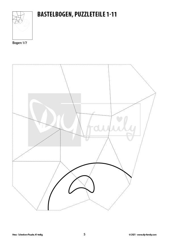 Herz – Scherben-Puzzle zum Ausdrucken, Ausschneiden und Ausmalen