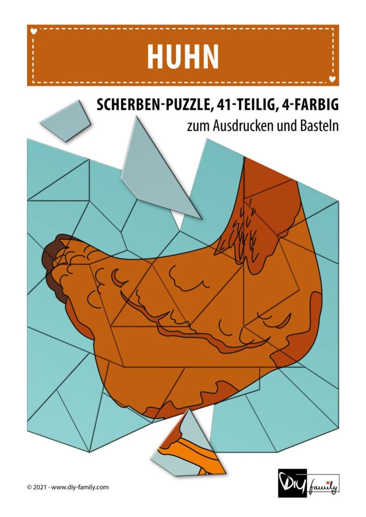 Huhn – Scherben-Puzzle zum Ausdrucken und Ausschneiden