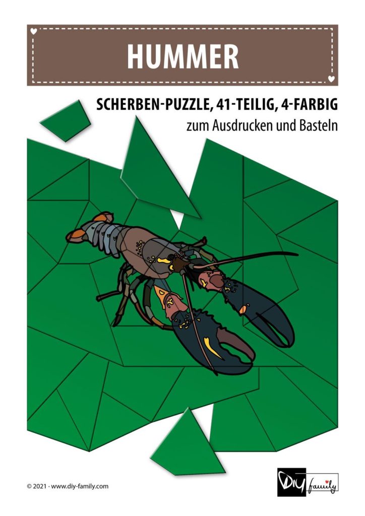 Hummer – Scherben-Puzzle zum Ausdrucken und Ausschneiden