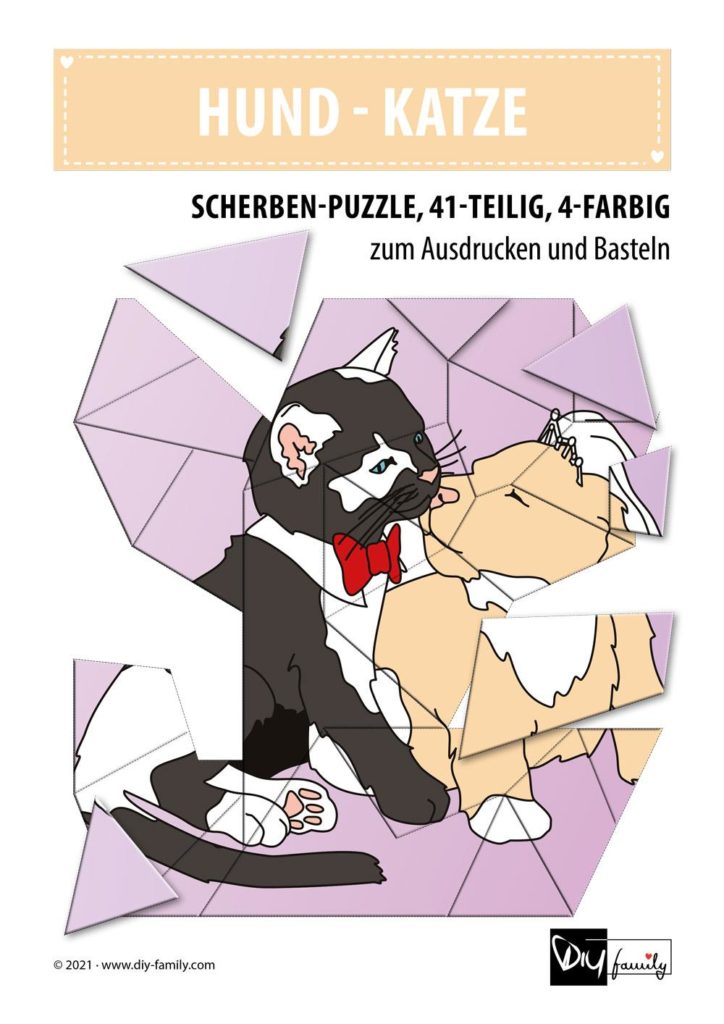 Hund Katze – Scherben-Puzzle zum Ausdrucken und Ausschneiden
