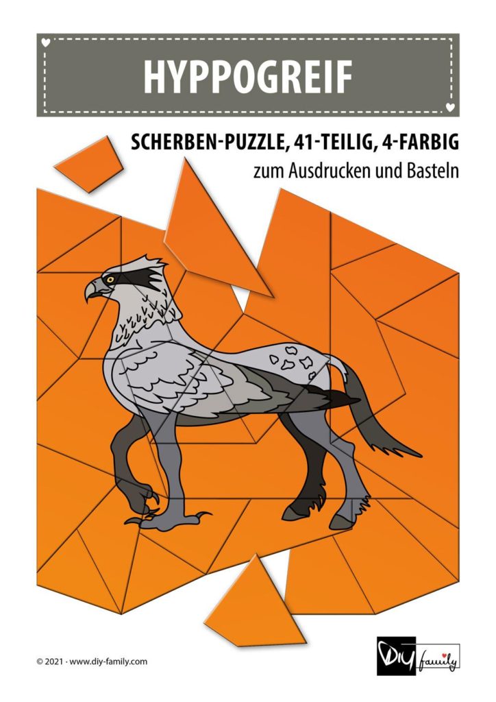 Hyppogreif – Scherben-Puzzle zum Ausdrucken und Ausschneiden