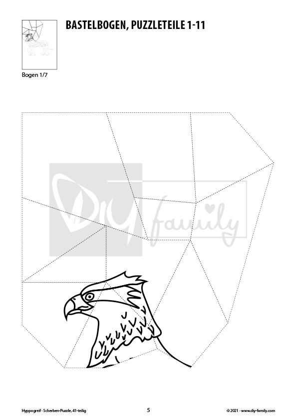 Hyppogreif – Scherben-Puzzle zum Ausdrucken, Ausschneiden und Ausmalen