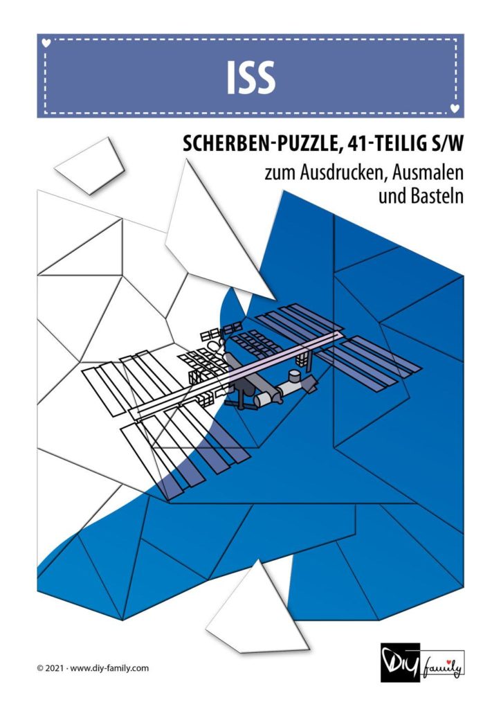 ISS – Scherben-Puzzle zum Ausdrucken, Ausschneiden und Ausmalen