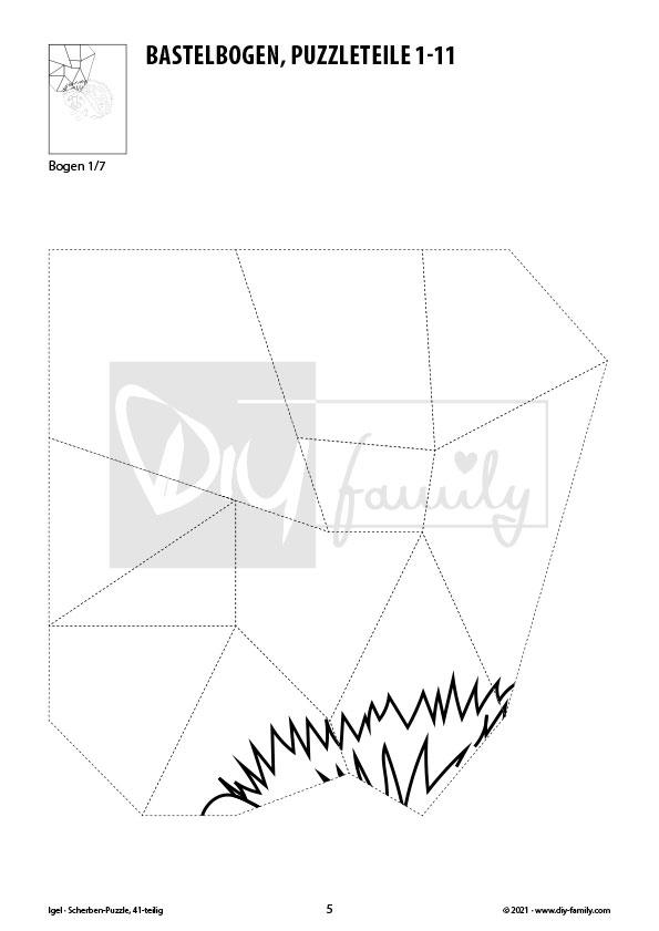 Igel – Scherben-Puzzle zum Ausdrucken, Ausschneiden und Ausmalen